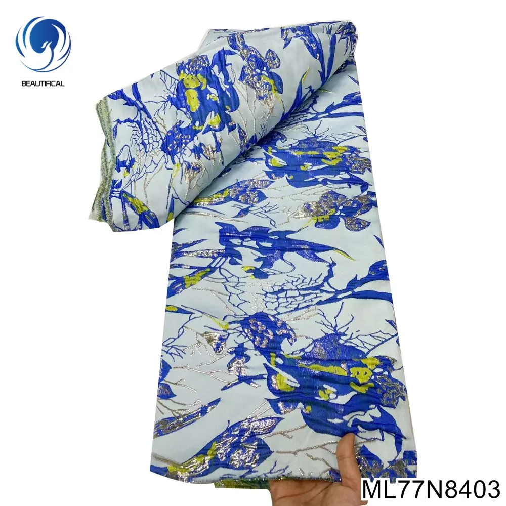 

2022 Blue Flowers Brocade Lace Fabric French Lace Fabric High Quality African Jacquard Nigerian Lace Fabric for Party ML77N84