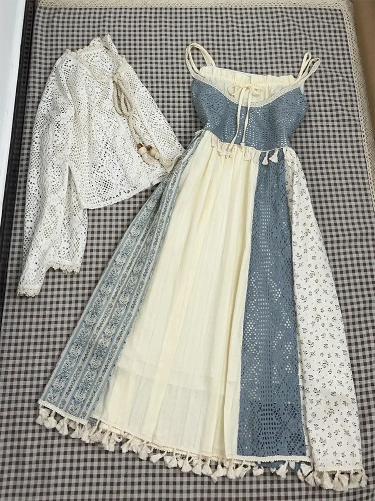 Женский винтажный комплект из двух предметов элегантный топ с бахромой и