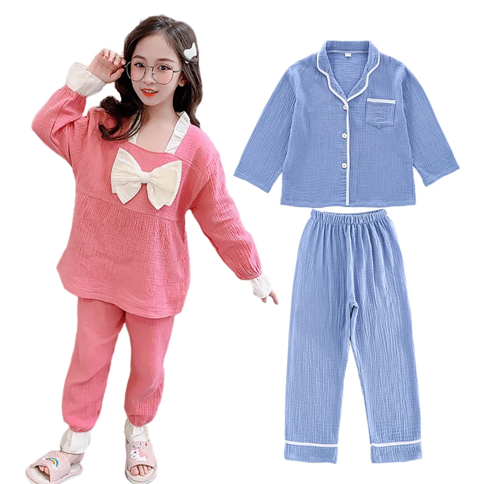

Kid Pajamas Set for Twins Spring and Autumn 2022 Pink Bow Plaid Boy Clothes Kid Satin Pajamas Girl Lounge Set 10T Girl Clothing