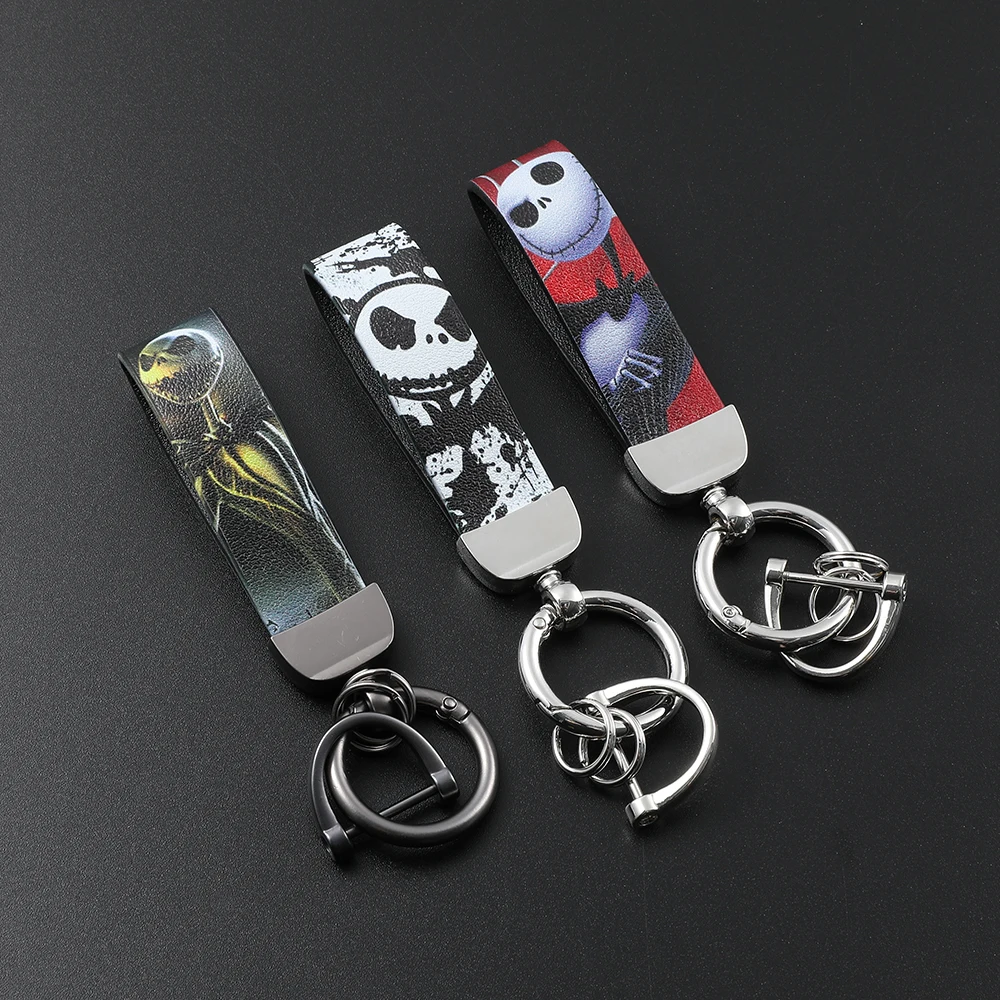 

Movie The Nightmare Before Christmas PU Leather Keychain Disney Accessories Gift for Women Men Jack Skellington Pendant Keyrings