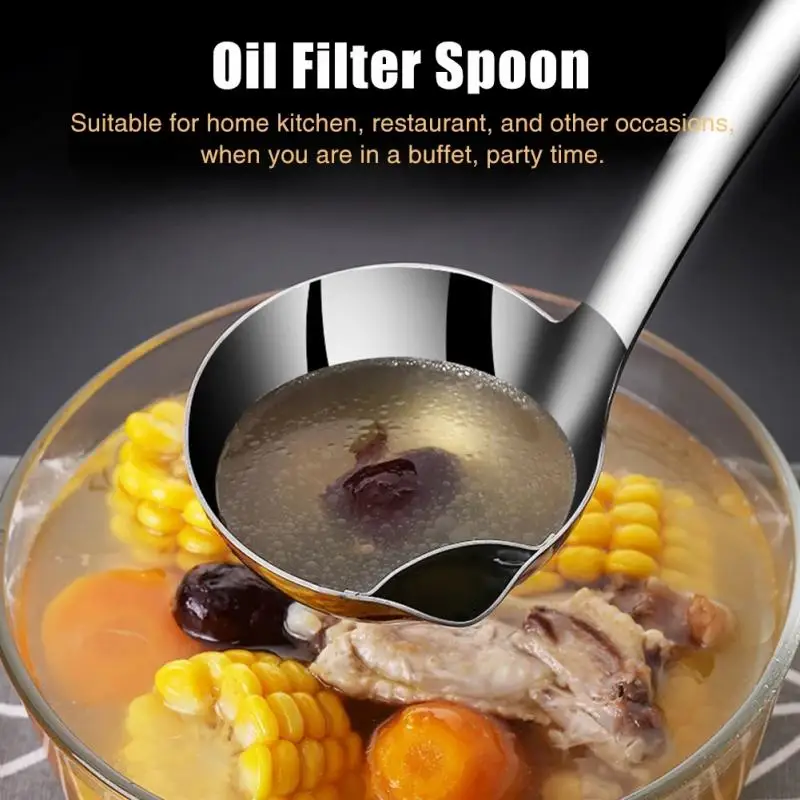 

304 Stainless Steel Oil Water Separation Spoon Grease-Proof Spoon Household Drink Soup Filter Oil Spoon Kitchen Skimmer Oil Soup