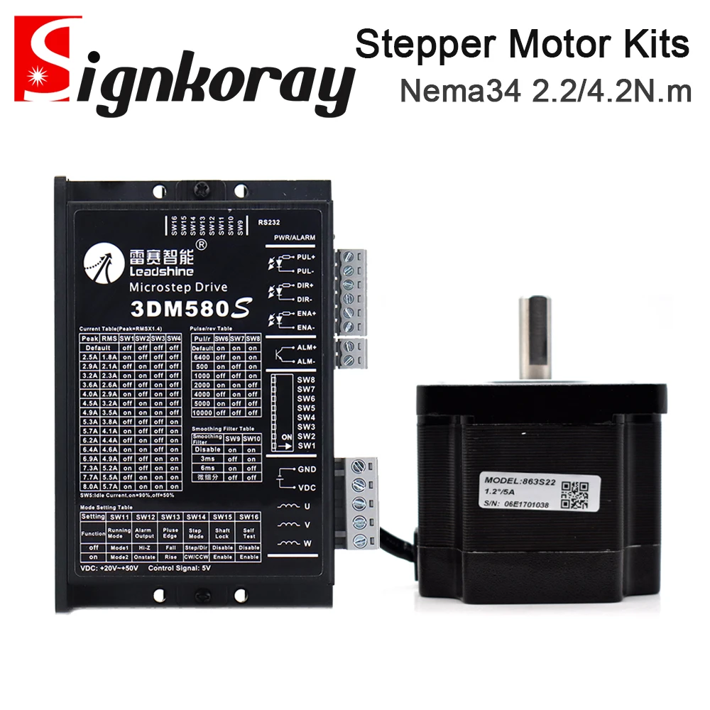 Шаговый двигатель SignkoRay Leadshine Nema34 863S22 2 Нм 863S42 4 и шаговый драйвер 3DM580S