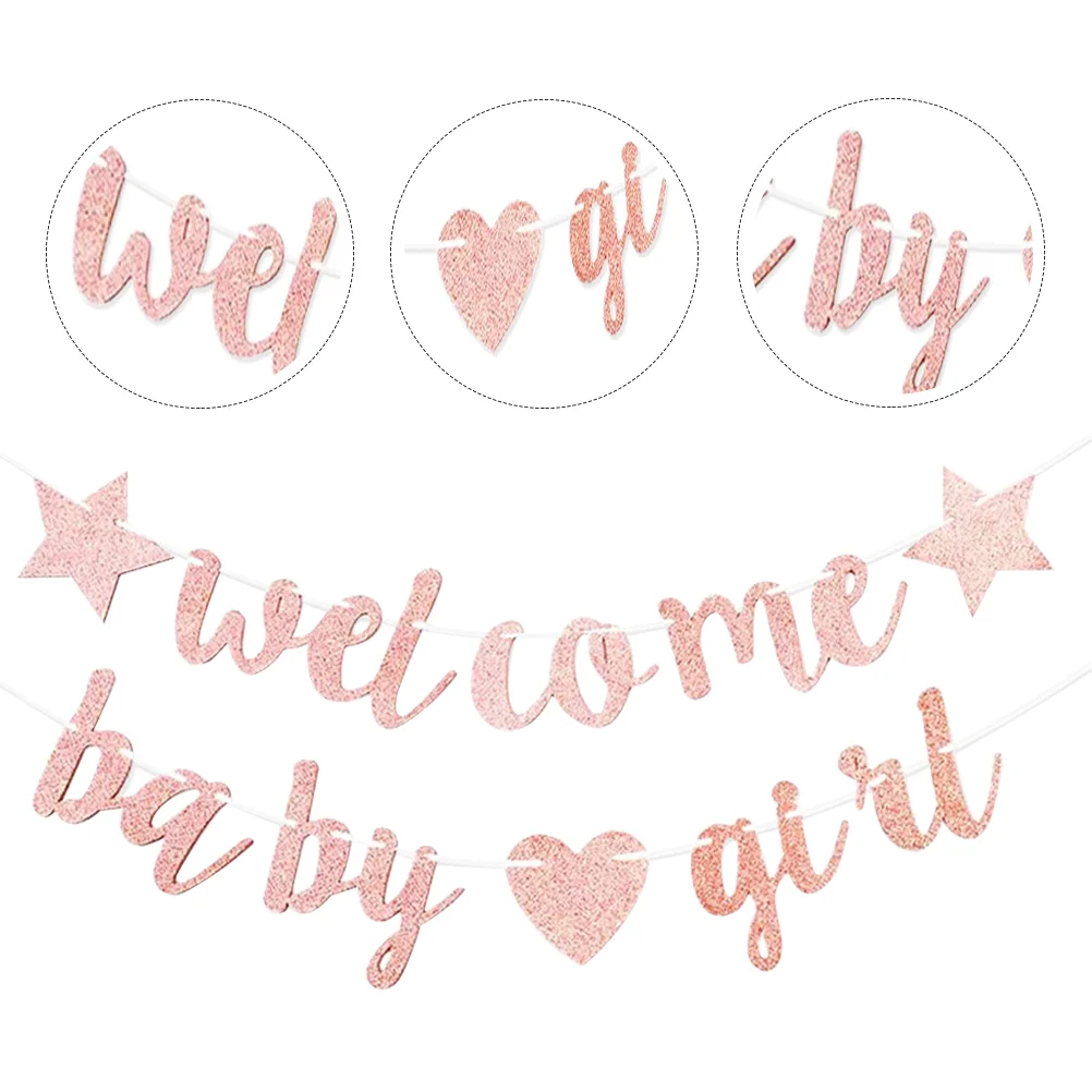 

Baby Banner Party Welcome Shower Birthday Gender Reveal Decoration Supplies Bunting Garland Girl Flag Hanging Glitter Flags