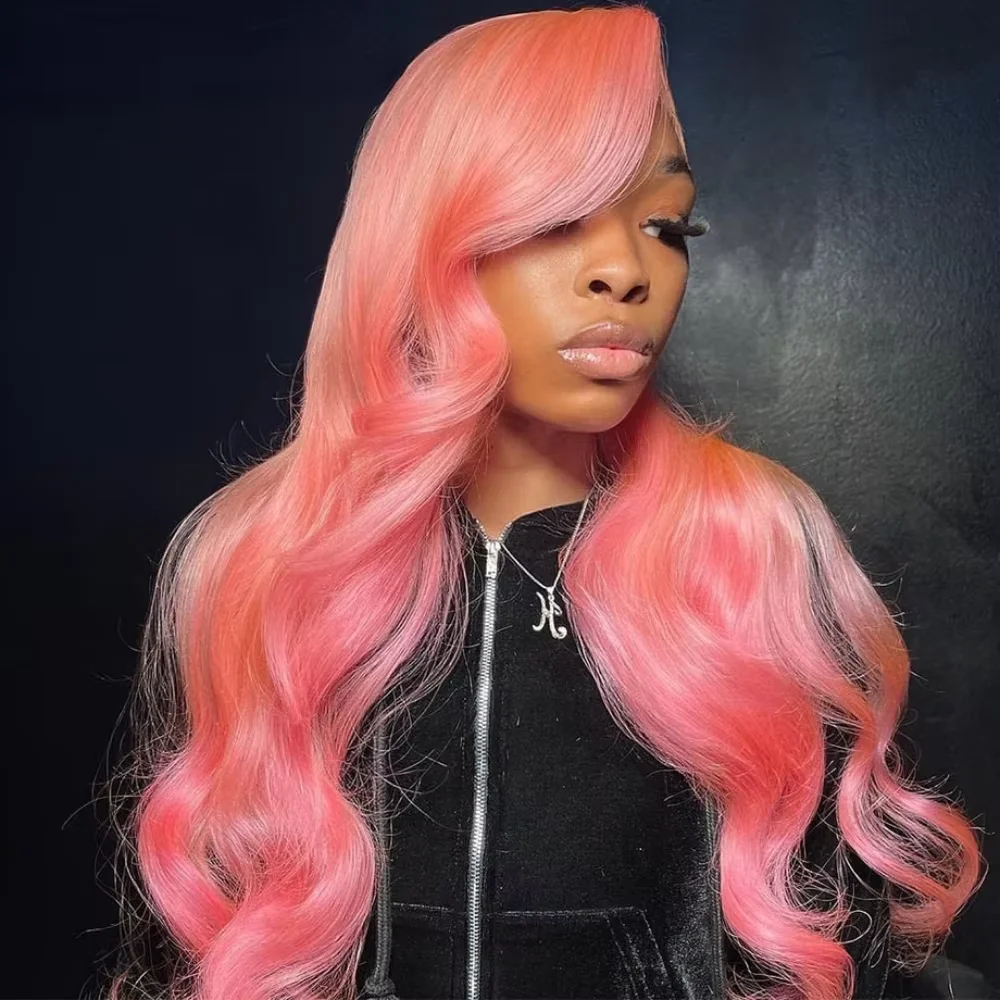 13x4 Объемная волна Розовый парик из натуральных волос на кружеве спереди