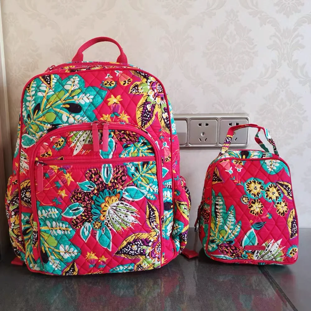 VB pure cotton eco-friendly printing backpack+lunch bag combination set