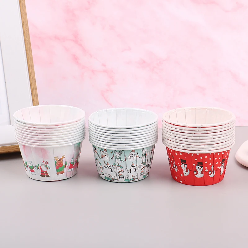 

10Pcs Christmas Rolled Edge Cake Cup Muffin Cup Snowman Santa Merry Christmas Cake Paper Tray Christmas Party Decoration