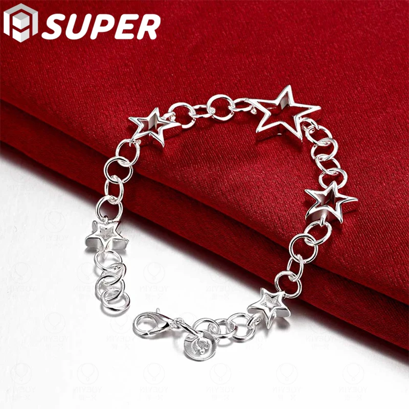 

925 Sterling Silver Full Star Chain Bracelet For Woman Charm Engagement Wedding Party Jewelry