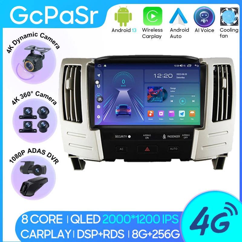 

Автомагнитола для Lexus RX RX300 RX330 RX350 RX400 RX450, мультимедийный плеер на Android 13, с GPS, Wi-Fi, без DVD, типоразмер 2DIN