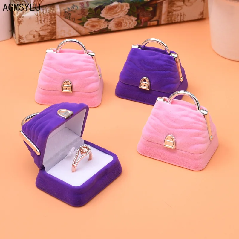 

AGMSYEU Creative Handbag Flannel Jewelry Box Proposal Props Ring Box Gift Packaging Home Dresser Necklace Storage Jewelry Box