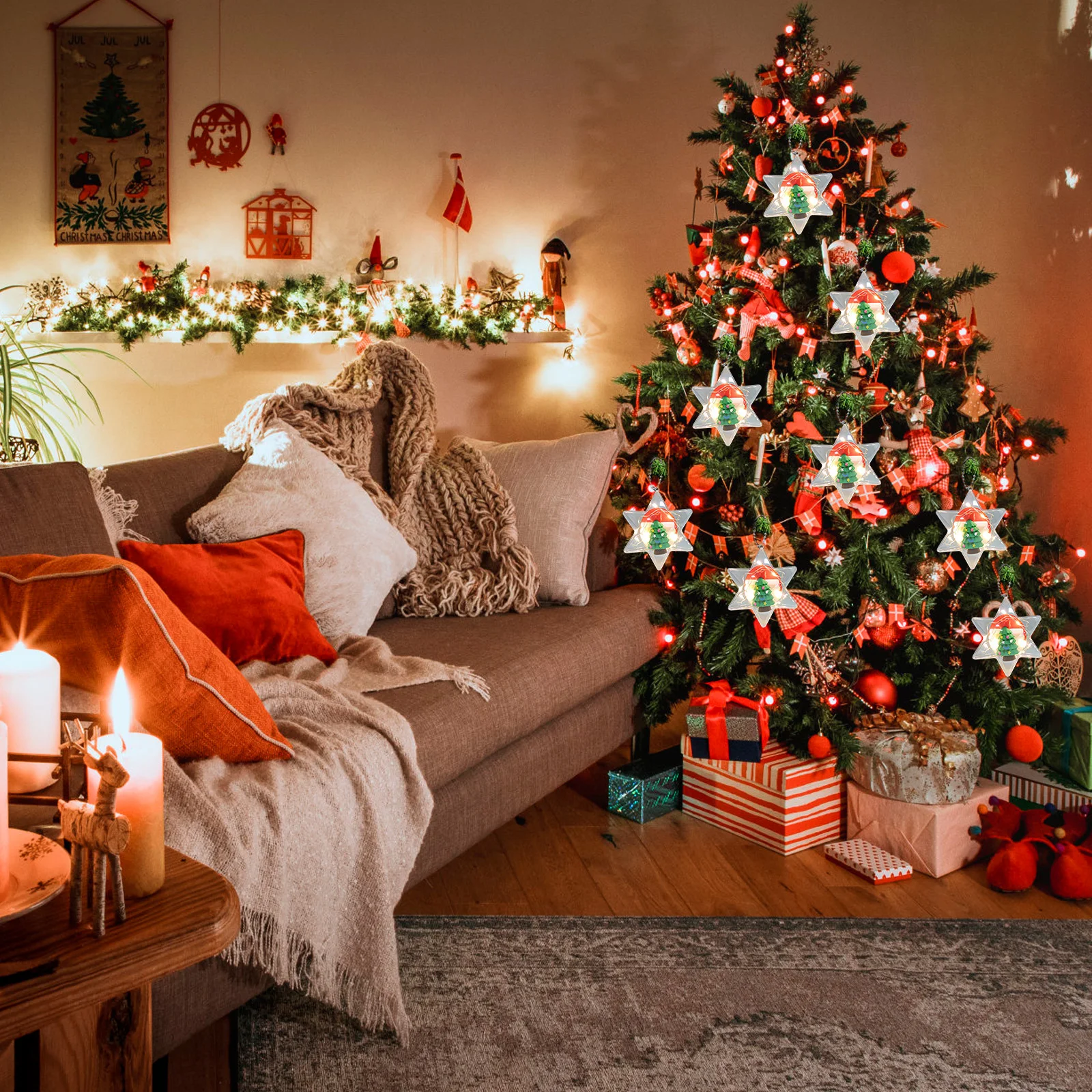 

1 комплект Рождественская елка светящаяся Снежинка безделушка Рождественская елка висячие украшения Рождественские украшения для дома по...