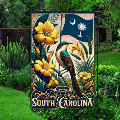 Южная Каролина Джессамин Цветок Урен Птица Флаг Садовый