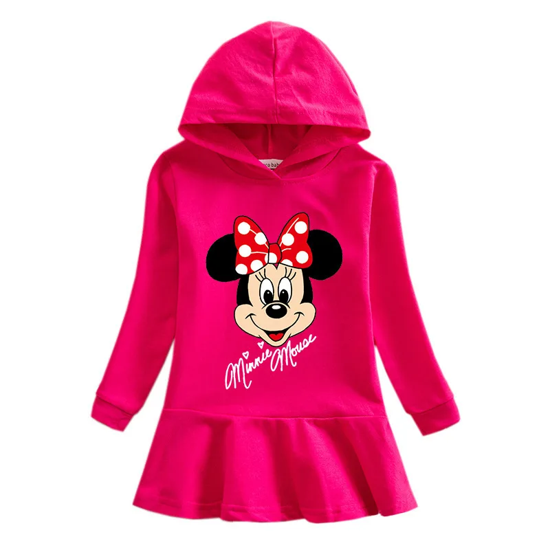 

Disney Minnie Mouse Autumn Girls Hooded Sweater Dress Cartoon Baby Mickey Cotton Lotus Leaf Casual Dress Girl Clothes Dresses