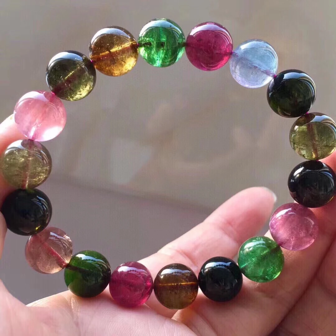 

Natural Colorful Tourmaline Crystal Clear Beads Bracelet Clear Round Beads 11.8mm Tourmaline Women Jewelry AAAAAAA
