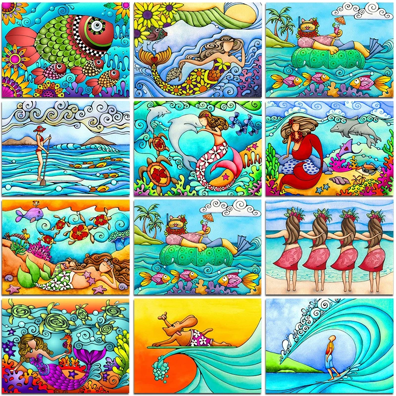 Полноразмерная Алмазная картина с изображением мультяшного дельфина русалки 5D