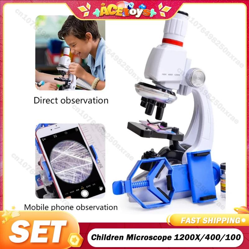 

Children Microscope Kit Lab LED 1200X/400/100 Microscope Laboratory Science Home School Educational Gift Refined Biological Gift