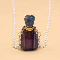 fine natural stone fluorite pendant necklace mini crystal perfume bottle for women reiki heal necklace jewelry gifts