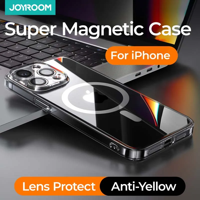 

Joyroom Magnetic Case For iPhone 15 14 13 Pro Max Diamond Transparent Cover PC Case Wireless Charger Magnet Back Cover