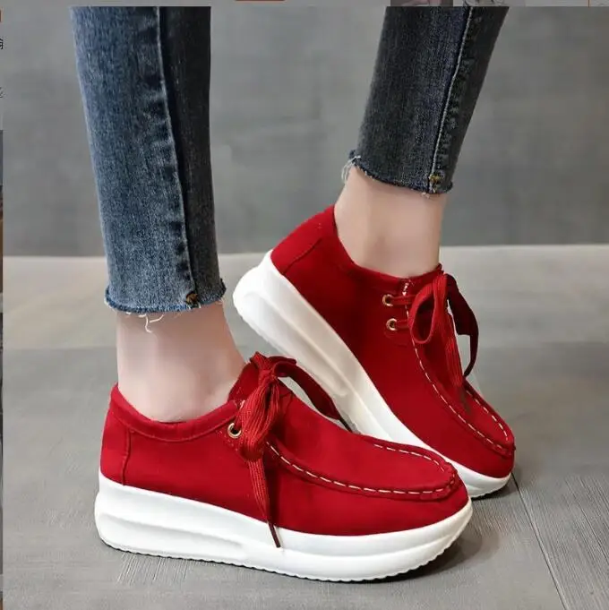 New Women Casual Shoes Height Wedge heel Black Woman Fashion Canvas Shoes Solid Color Spring Chunky Platform Shoes Large size