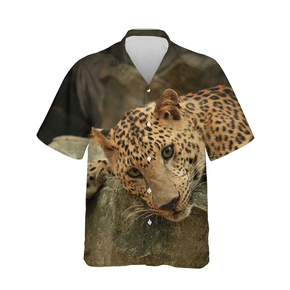 Jumeast New 3D Summer Men Shirt Fashion Cheetah Animal Picture Mens Hawaiian Shirt Short Sleeve Streetwear Breathable Blouses