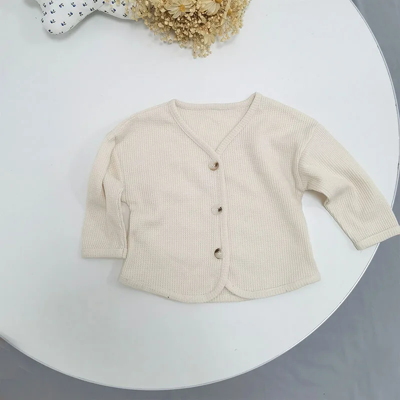 

Autumn Infant Boys Waffle Simple Single-breasted Coat Outer Baby Girls Casual Solid Cardigan Kid's Soft Clothing