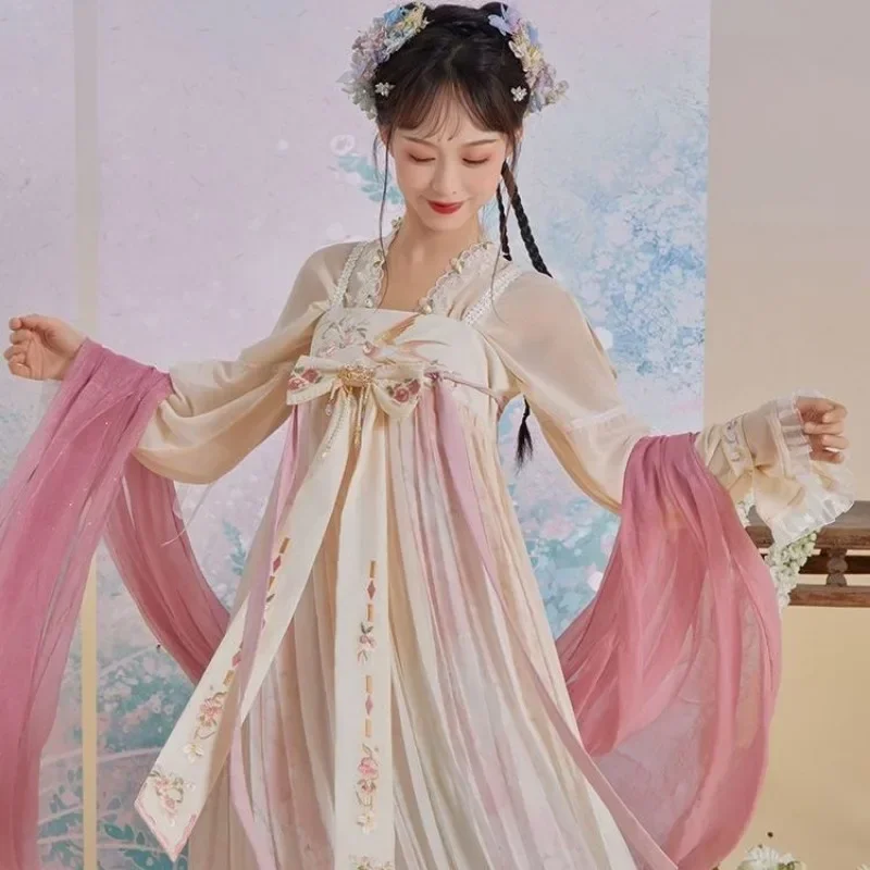 2024 весенний костюм феи в китайском стиле для женщин милый розовый синий с