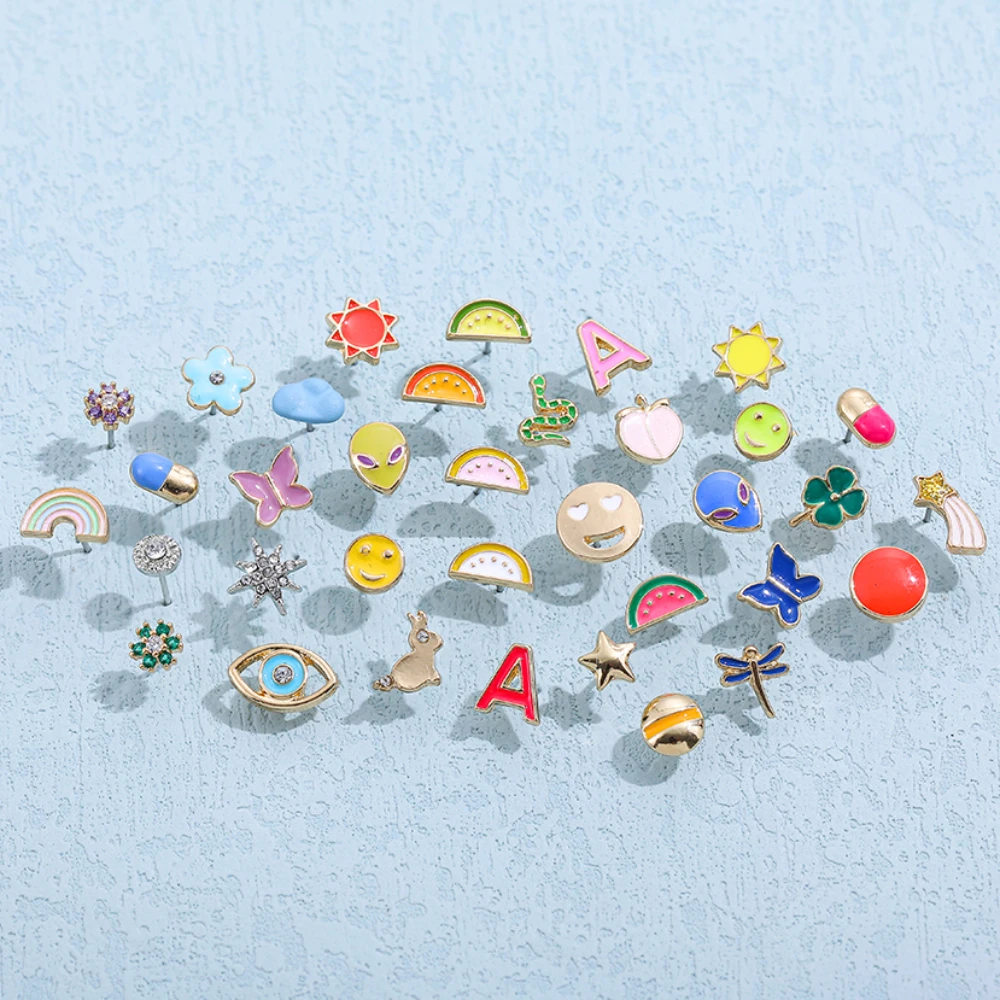 

4 Pairs/set Mini Cute Alien Smiley Eye Stud Earrings for Women Girls Korean Abstract Y2K Rainbow Colorful Studs Jewelry