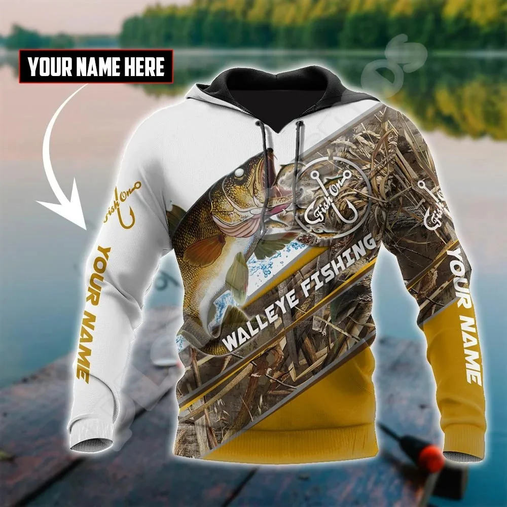 

NewFashion Custom Name Walleye Bass Crap Fishing Fisher Tattoo 3DPrint Unisex Pullover Harajuku Casual Funny Jacket Hoodies X1