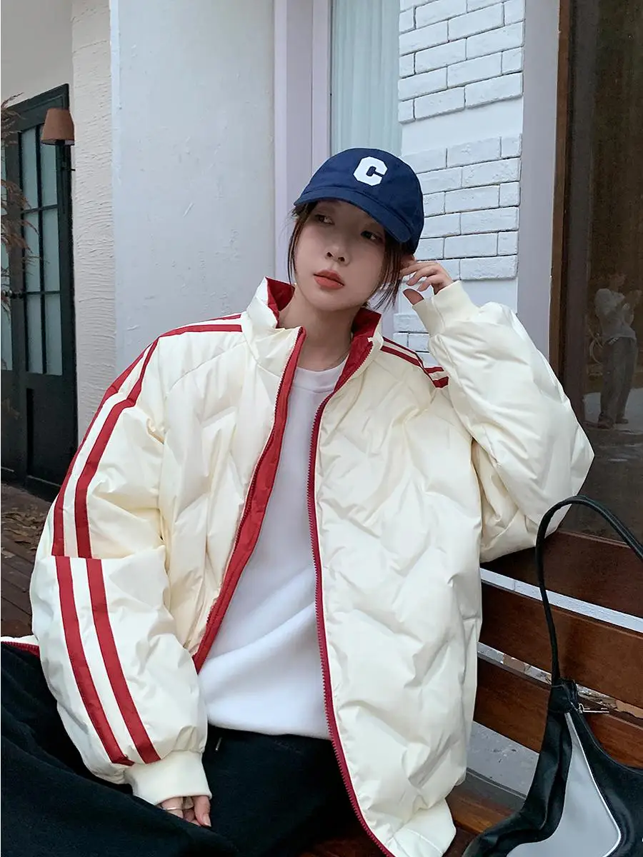 Vs What Winter Overture корейский повседневный пуховик в полоску 90 белый утиный пух женская