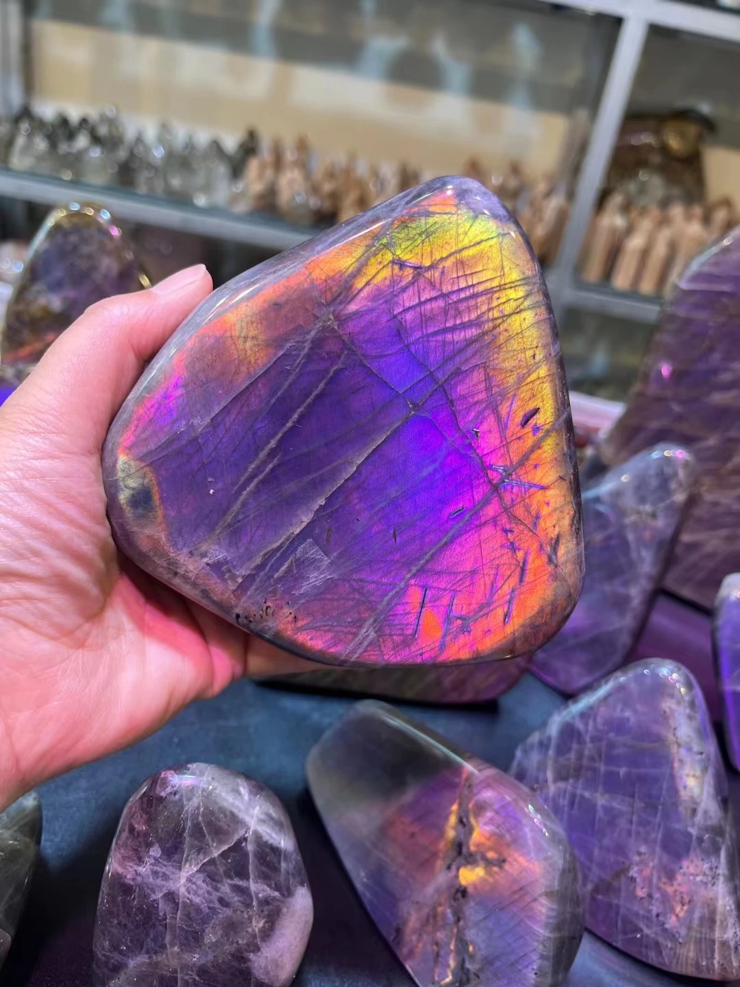 Натуральный кристалл синего и фиолетового лунного камня 100 г-3 кг, необработанный полированный кварцевый лабрадорит, восстанавливающий камень для украшения