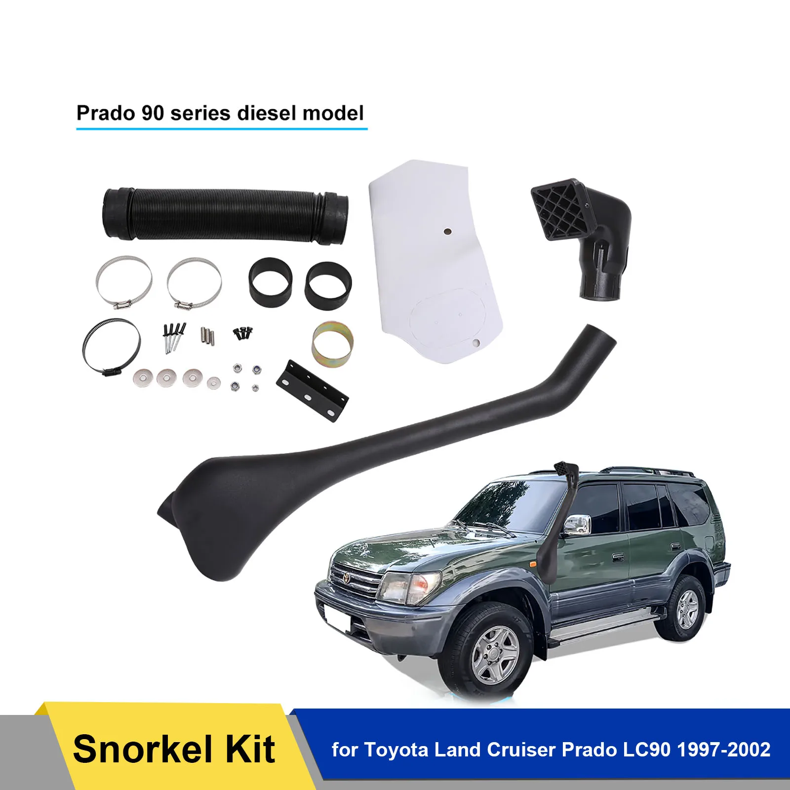 

4x4 Car Snorkel Kit Air Intake LLDPE Exhaust Pipe for Toyota Land Cruiser Prado LC90 1997-2002 Black(Prado 90 Series 1KZ-TE 3.0