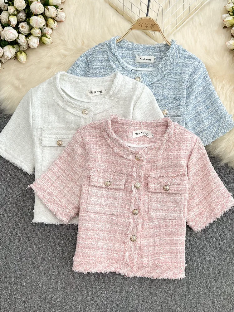 

Summer French Vintage Small Fragrance Short Jacket Coat Women Luxury Fashion Korean Casual Tweed Coat Outwear Chaqueta Mujer