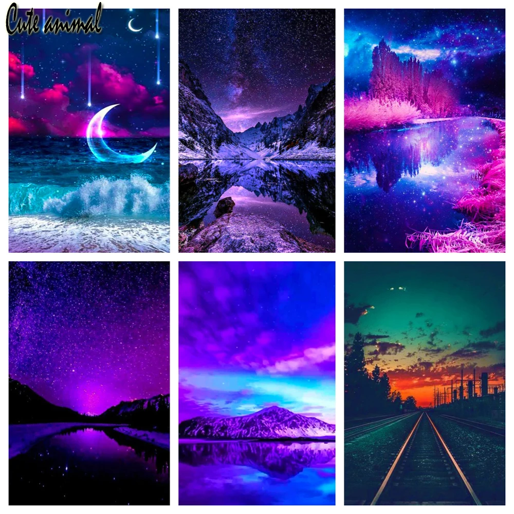 

5D Diamond Painting Starry Sky landscape Diy Diamond Embroidery Rhinestones Mosaic Moon Lake Scenery Pictures Home Decor New