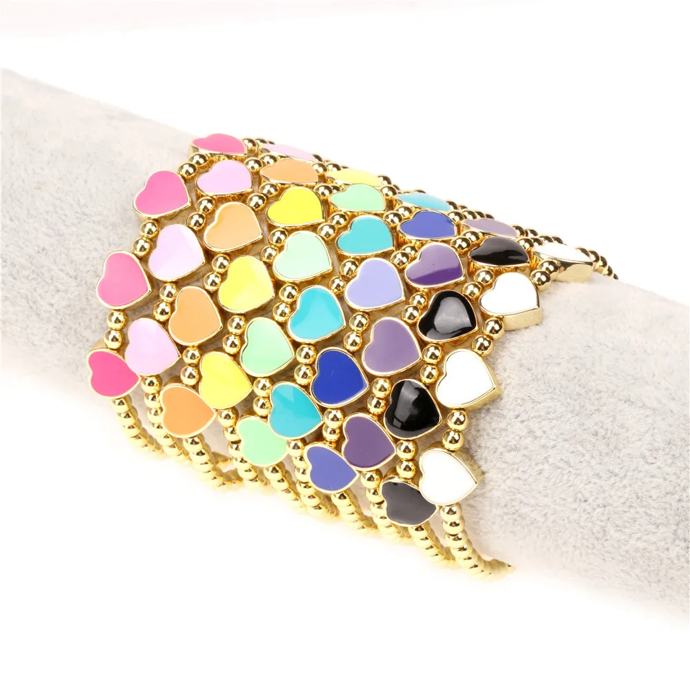 

Fashion Stretch Charm Enamel Distance Bracelets for Women DIY Metal Beads Color Star Love Heart Women's Bracelet Jewelry
