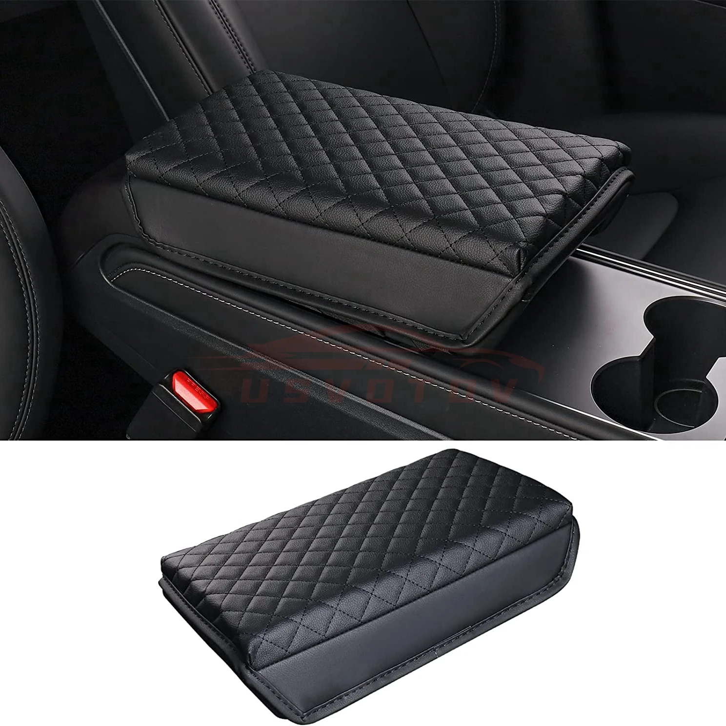 USVOTOV PU Leather Armrest Cover For Tesla Model 3 Y Center Console Protector Arm Rest Cushion Box Pad Car Accessories
