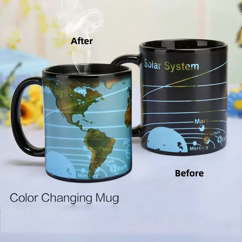 

Solar System Earth Colour Charge Water Cup Creative Earth Temperature Coffee Mug Gift World Map Mug Gift for Boyfriend