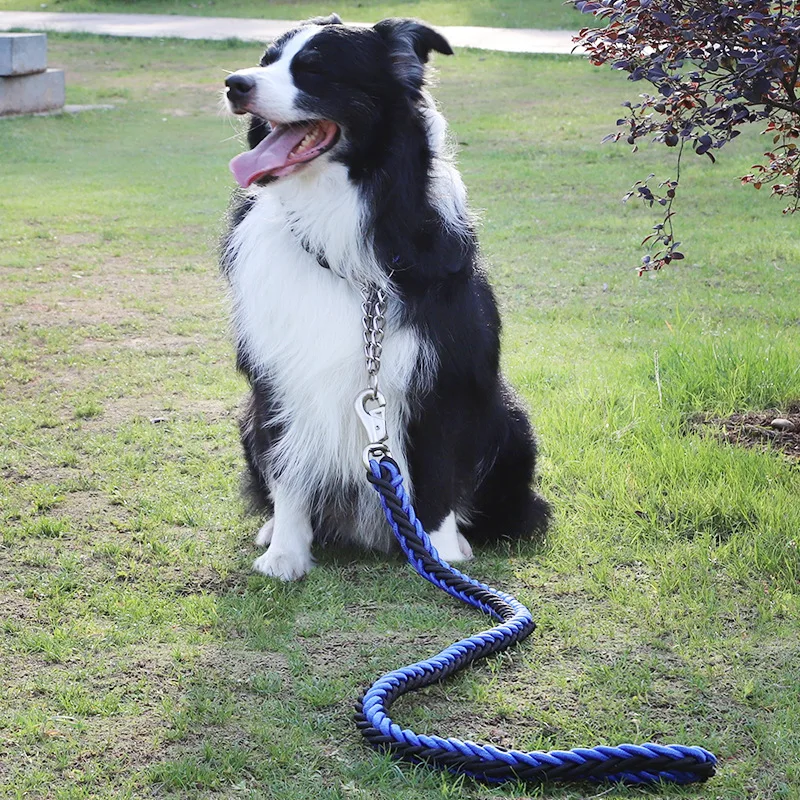 

Large Dog Leash Traction Rope with Heavy Duty Buckle Hand-knitted Strong Durable Nylon Braided Leashes for Medium Big Dogs Bully
