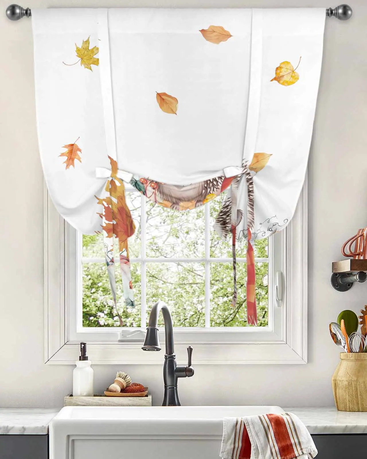 Шторы на окна с изображением тыквы ежика Листьев сосны День Благодарения для