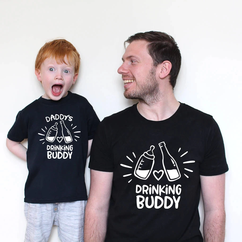 

Drinking Buddy and Daddy's Drinking Buddy Father Kid Baby Family Matching Clothes Cotton Casual Family Look Daddy and Son Tshirt