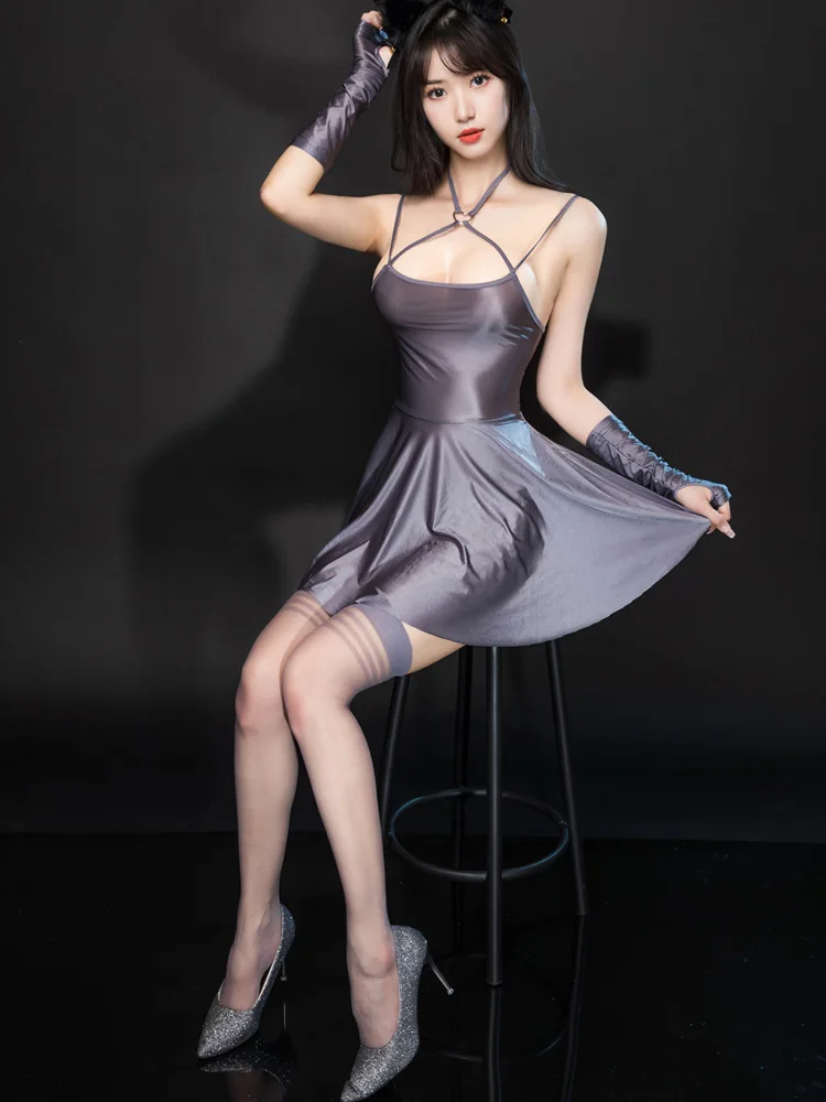 Сексуальное блестящее эластичное Плиссированное микро мини-платье атласное