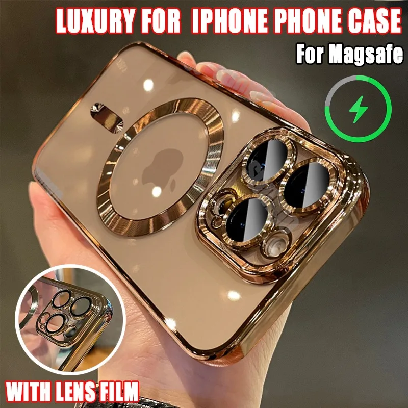 Official Luxury 16 Series Desert Gold Transparent Case For iPhone 15 14 13 12 11 Pro Max Plus Magsafe Shockproof Back Cover