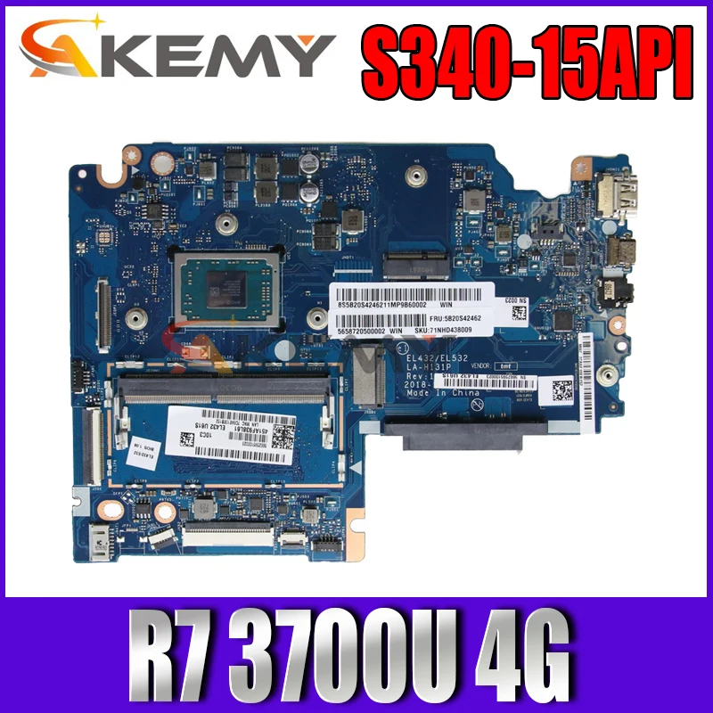 

LA-H131P For Lenovo ideapad S340-15API Laptop Motherboard EL432/EL532 LA-H131P with CPU R7 3700U 4G DDR4 100% Fully Tested