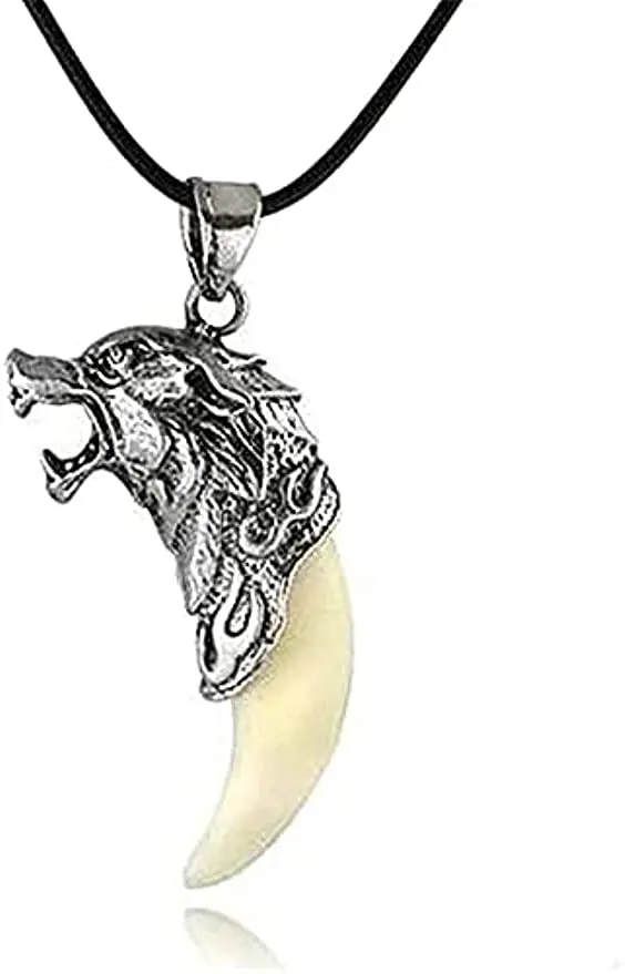 

Mens Wolf Animal Pendant Necklace Tooth Fang Spear Leather Necklace For Teen Boy Adult Ceremony Gift Jewelry For A Tough Guy