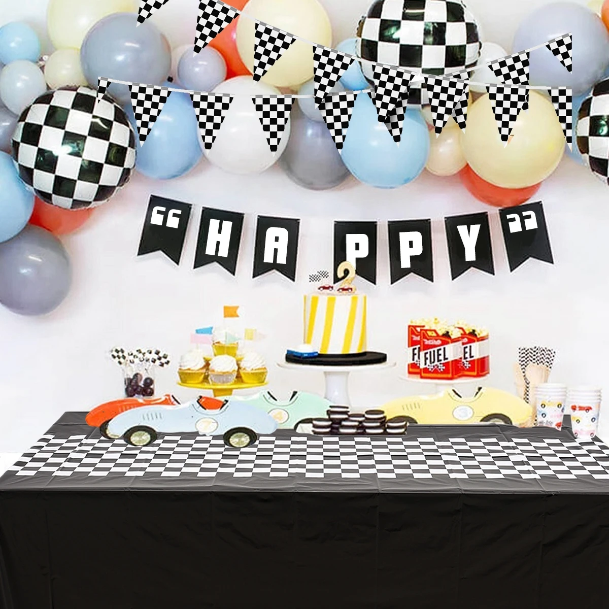 Гоночный автомобиль клетчатая скатерть спортивные аксессуары украшение