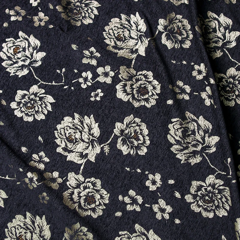 Фото Черный, золотой пион, жаккардовая ткань, пион, комплект Cheongsam, текстурированный теплый осенне-зимний комплект одежды, материал Fusion №4