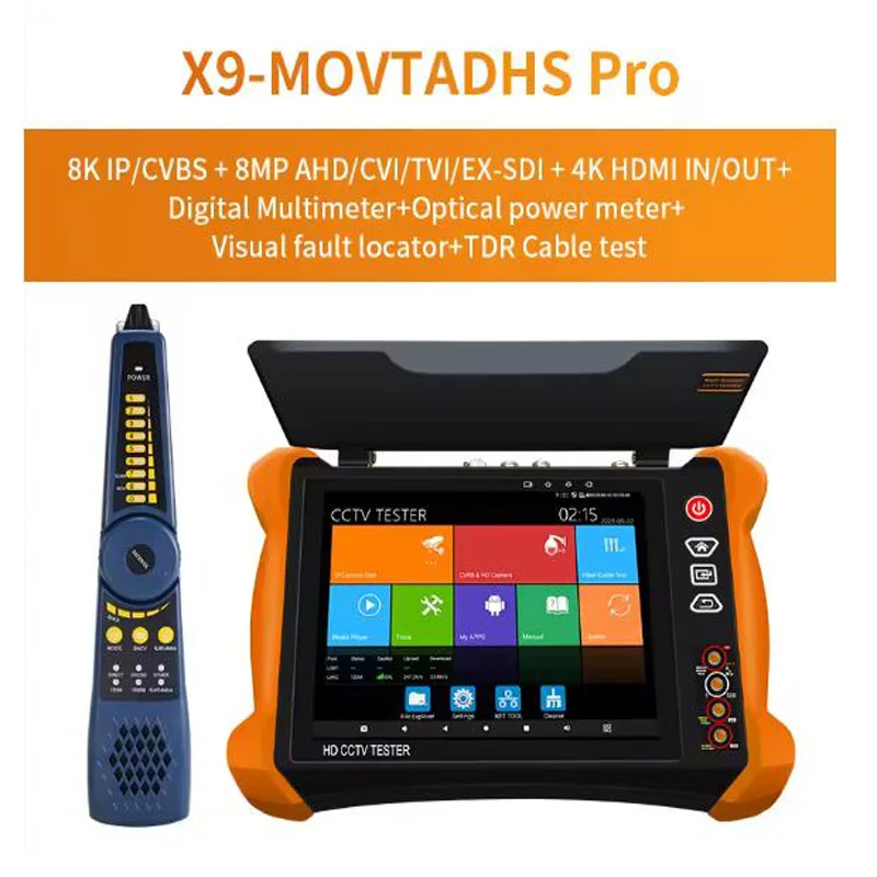 

WANGLU TOP Полнофункциональный X9-MOVTADHS Pro PoE++ 90 Вт 8-дюймовый экран 2K Retina 8K H.265 IP-тестер видеонаблюдения