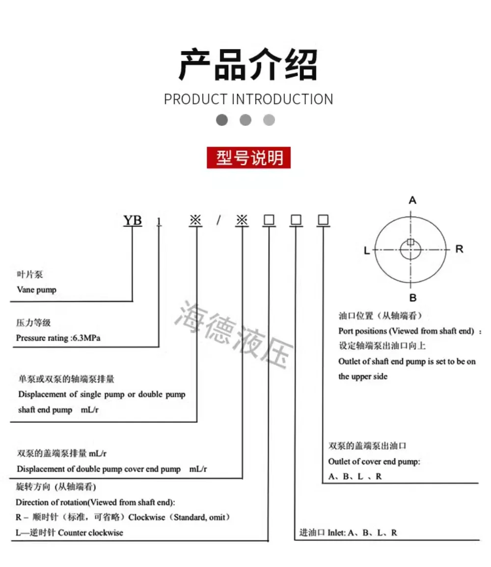 Гидравлический масляный насос YB1 для лопастного насоса YB1-6/16/4/20/25/40/50/80/100