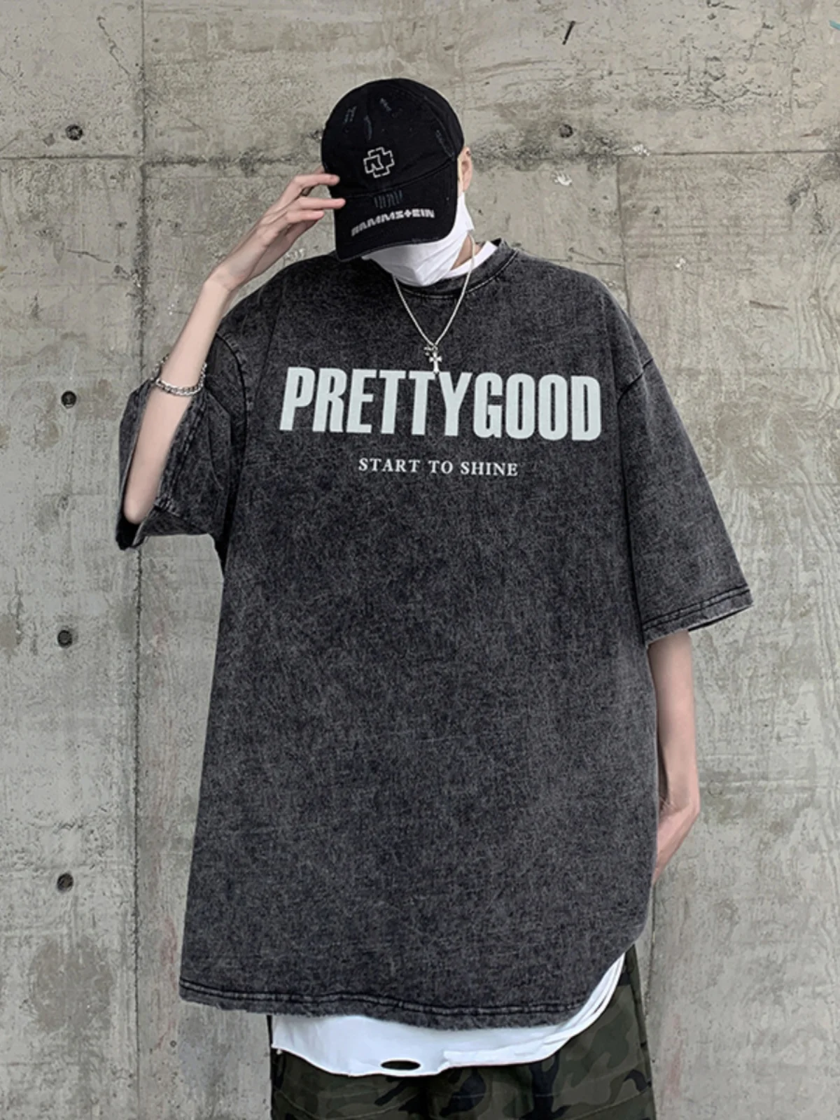 Short sleeve Men's American vintage Loose Heavy Cotton Couple look T-shirt Summer Fashion Brand Trendy Print Half Sleeve