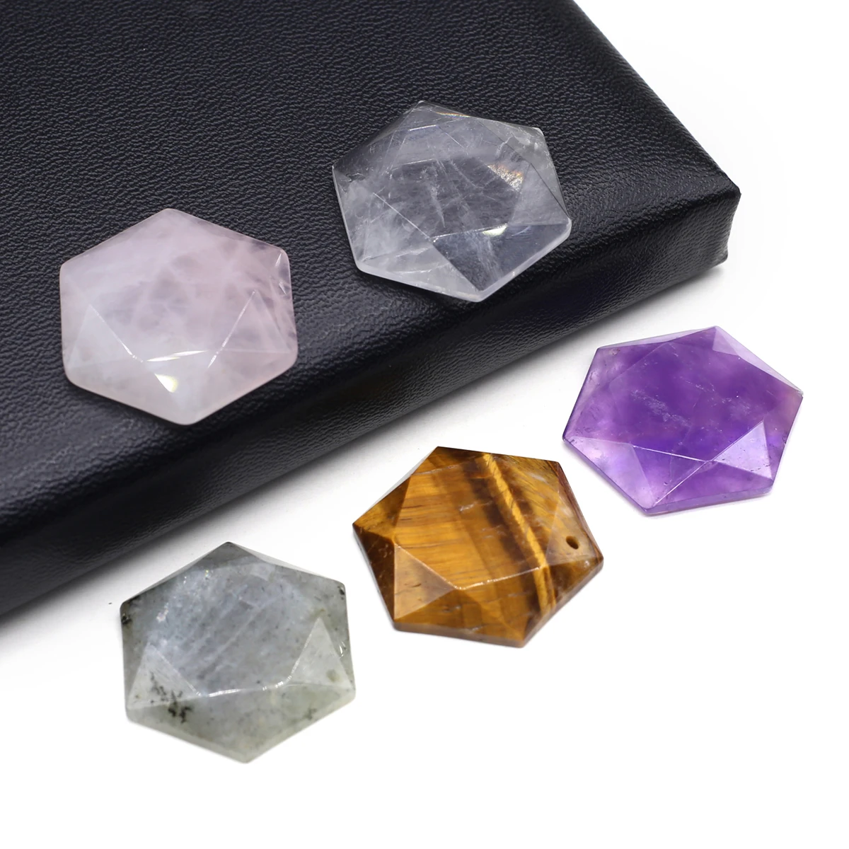 

28x28mm Hexagonal pendant Natural Amethysts Tiger Eye Stone Charms for Jewelry Making Supplies DIY Women Necklace Earrings Charm