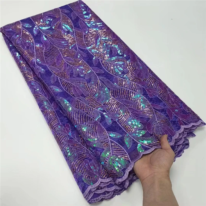 

French Nigerian Organza Flocking With Sequins Net Lace African Tulle Mesh Lace Fabric High Quality For Party Wedding Dress 1L682