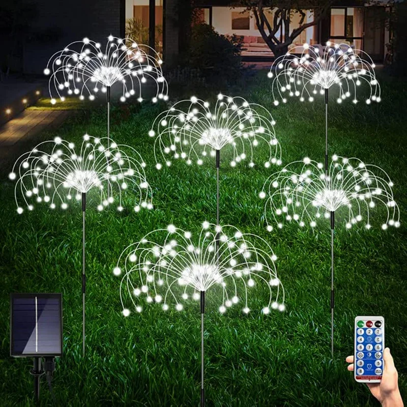 6 Pack LED Outdoor Solar Garden Lights Firework Solar Lamps Decorative Fireworks Lamps for Pathway Backyard Walkway Patio